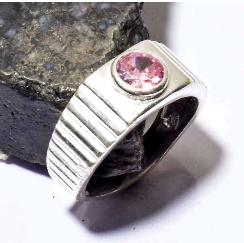 New size 8 pink topaz cz sterling silver ring